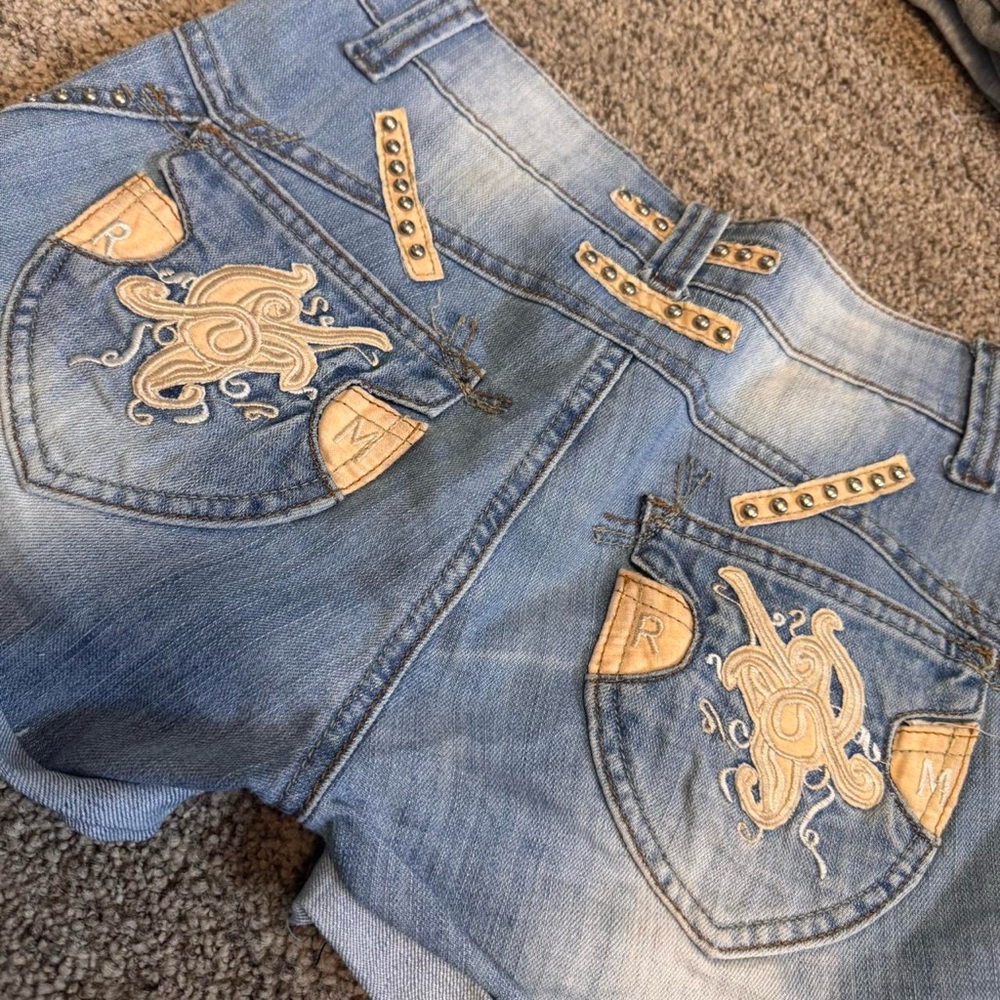 Blue/Beige Detail Y2K Denim Shorts - Picture 7 of 7